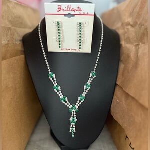 Austrian Crystal Emerald Necklace & Earring set